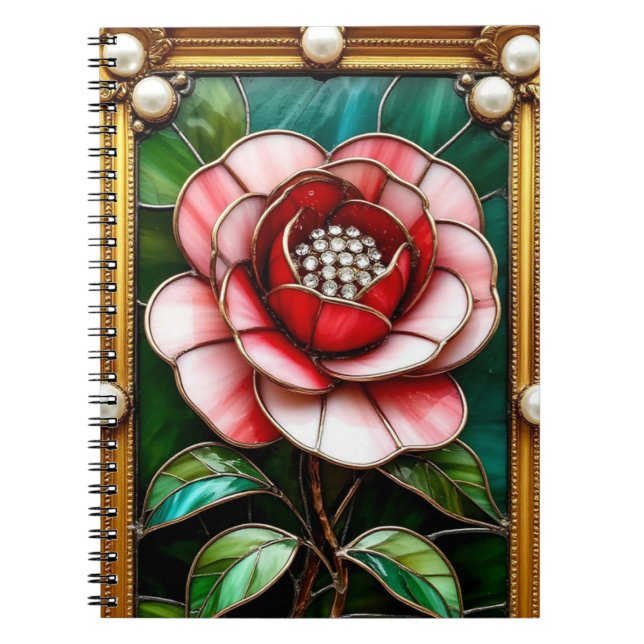 Carnet Fleur de verre teinté élégante avec cadre complexe (Devant)