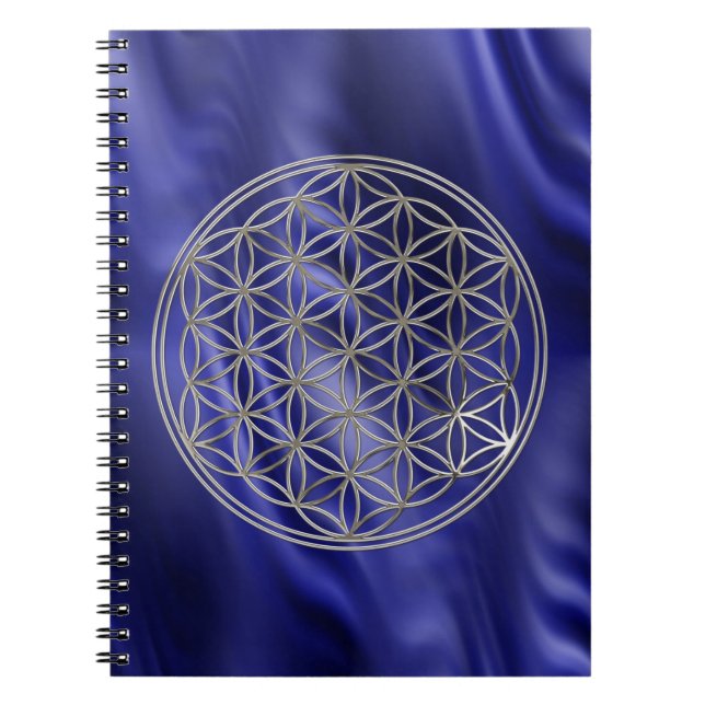 Carnet FLEUR DE VIE - argent + vagues bleues (Devant)