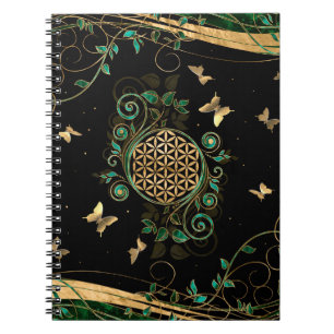 Carnet Fleur de vie - Malachite et papillons