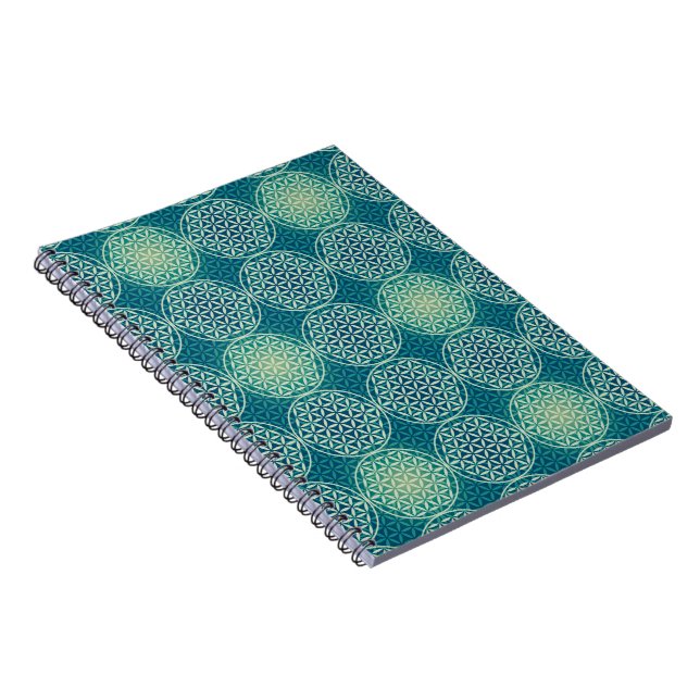 Carnet Fleur de vie - motif de timbre - bleu cyan (Côté Droit)