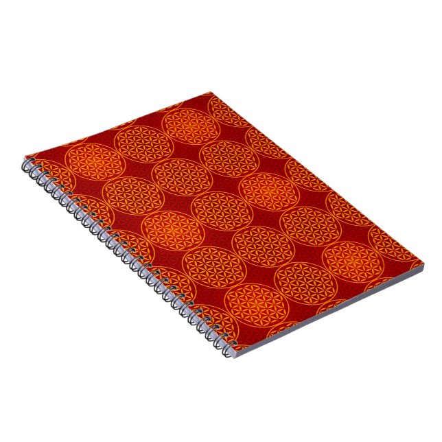 Carnet Fleur de vie - motif de timbre - orange rouge (Côté Droit)