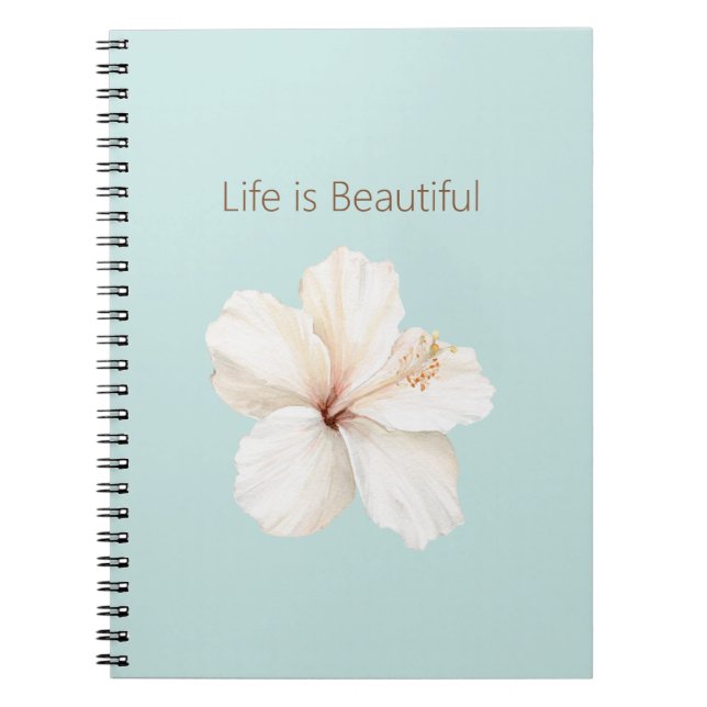 Carnet Fleur d'Hibiscus Bleu Menthe Aqua Blanc (Devant)