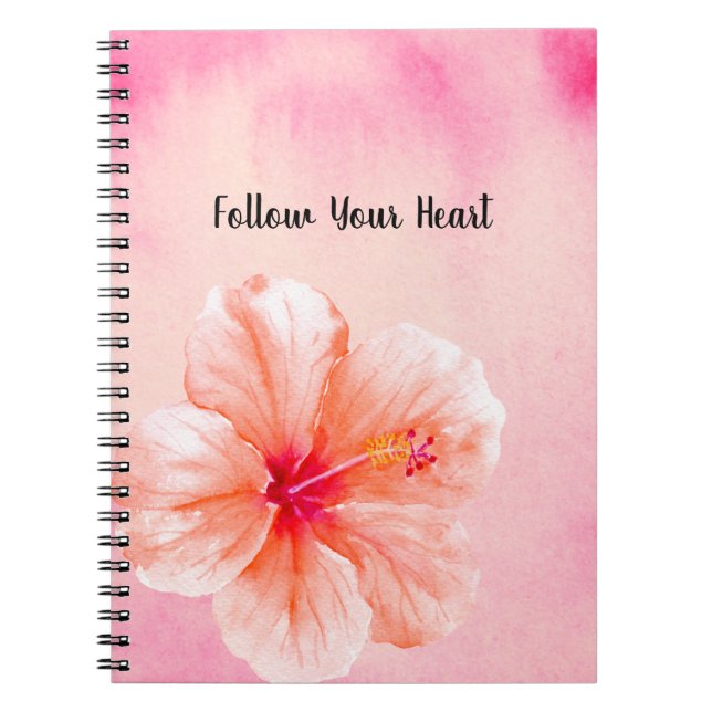 Carnet Fleur d'Hibiscus Rose Pêche Tropical Féminin (Devant)