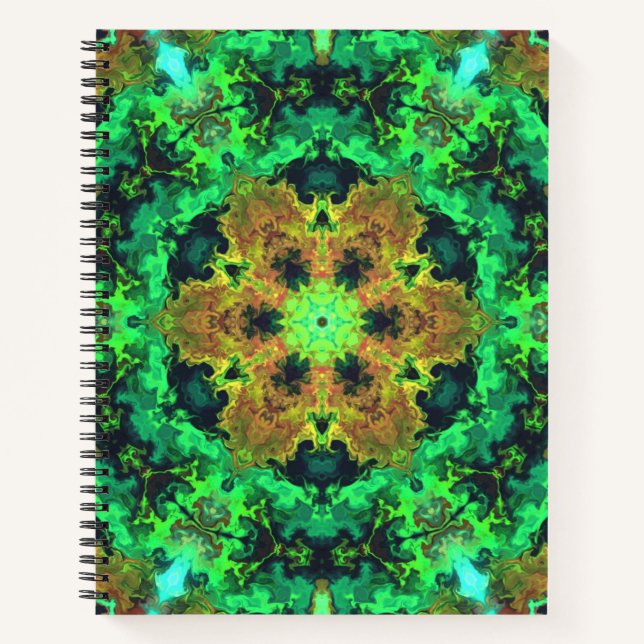 Carnet Fleur d'hippie psychédélique orange et verte (Devant)
