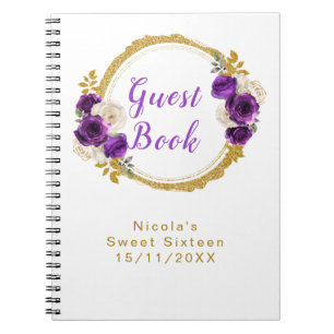 Carnet Fleur élégante violet foncé et or pour un Sweet Si