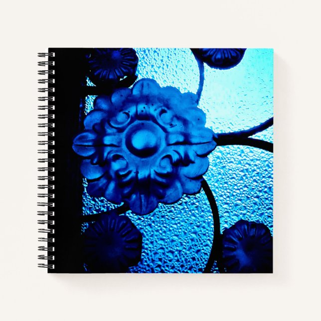 Carnet Fleur en métal bleu (Devant)