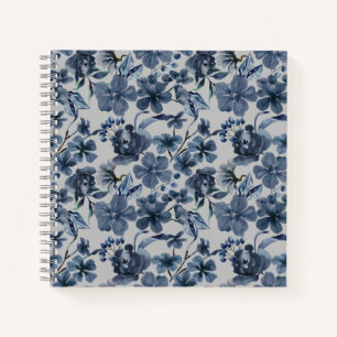 Carnet Fleur florale personnalisée bleu et blanc