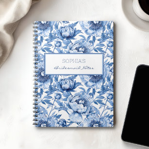 Carnet Fleur Florale Personnalisée Bleue Demoiselle d'Hon