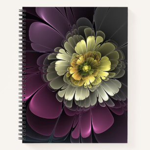 Carnet Fleur fractale grise et pourpre moderne abstraite