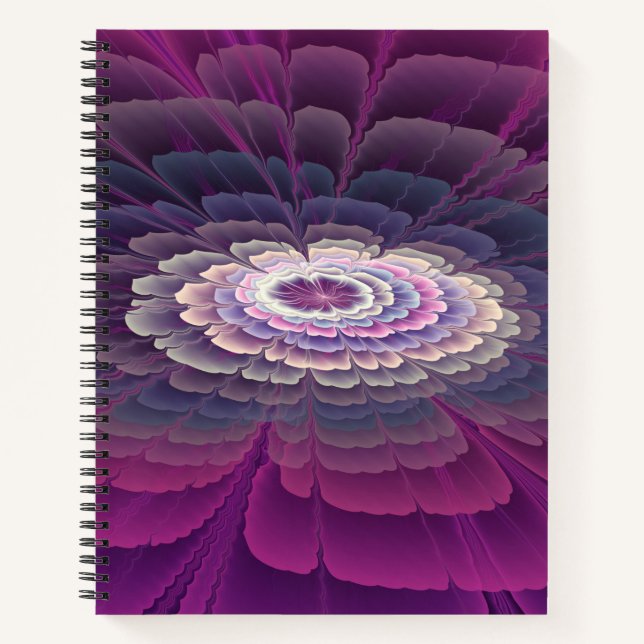 Carnet Fleur frappante abstraite fractale couleur rose (Devant)