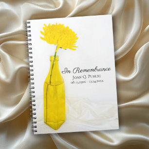 Carnet Fleur Jaune dans Vase Célébration de la vie funéra