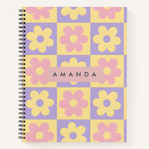Carnet Fleur jaune et rose pastel personnalisée