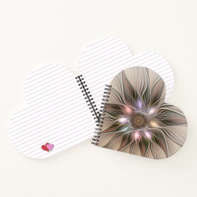 Carnet Fleur joyeuse Abstrait Beige Brun Floral Fractale (Intérieur)