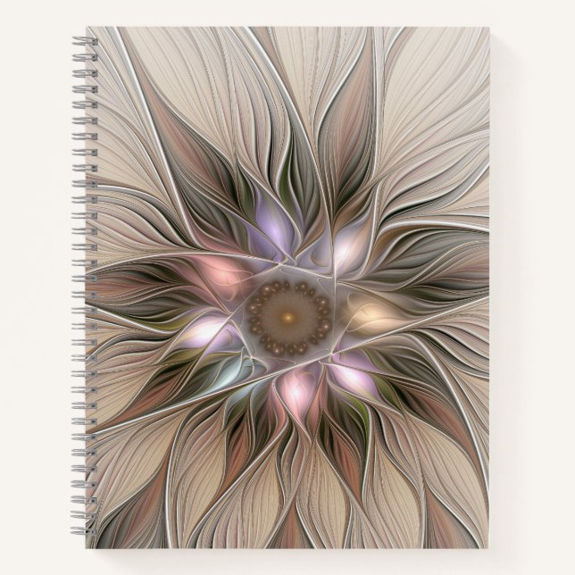 Carnet Fleur joyeuse Abstrait Beige Brun Floral Fractale (Devant)