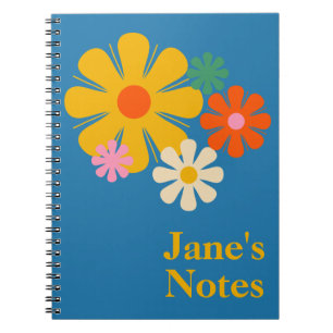 Carnet Fleur Locus Reto 60s 70s Floral sur Bleu