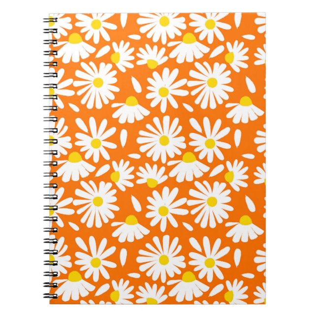 Carnet Fleur marguerite rétro : orange vintage. (Devant)