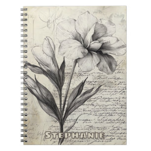 Carnet Fleur Marron Nostalgique Esquisse Papier Antique