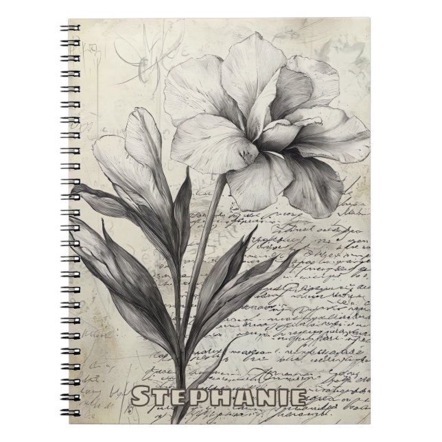 Carnet Fleur Marron Nostalgique Esquisse Papier Antique (Devant)