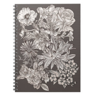 Carnet Fleur moderne vintage botanique ivoire et gris