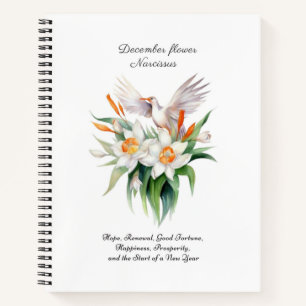 Carnet Fleur Narcisse de décembre avec oiseaux floraux