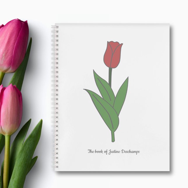 Carnet Fleur pastel de Tulipe rouge botanique (Botanical Red Tulip Notebook)