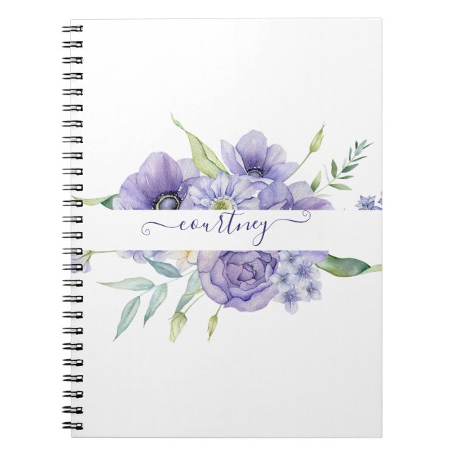 Carnet Fleur personnalisée aquarelle violette   (Devant)