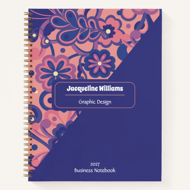 Carnet Fleur Psychedelique Groovy Violet 60 70  (Devant)