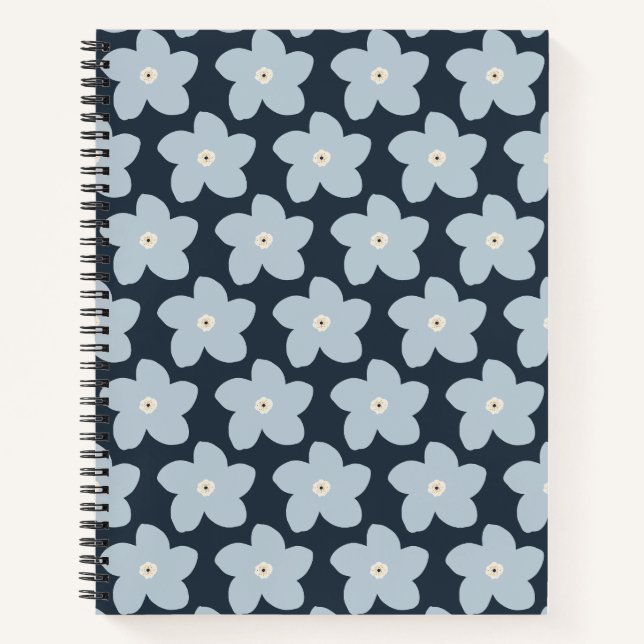 Carnet Fleur Rétro Bleu Clair Et Navy (Devant)