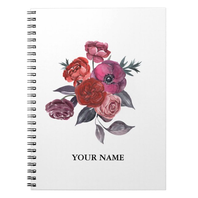 Carnet Fleur romantique en rose profond (Devant)