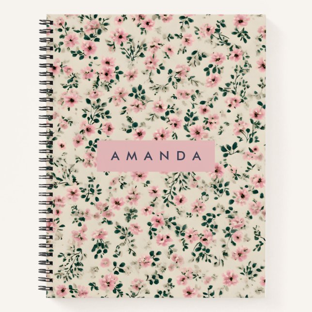 Carnet Fleur rose délicate personnalisée (Devant)