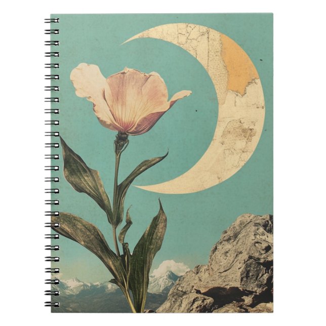 Carnet Fleur rose et lune de croissant (Devant)