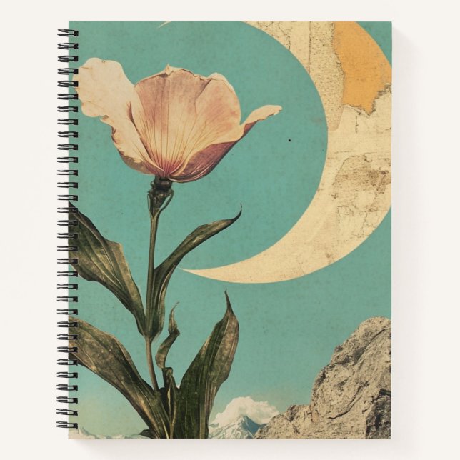 Carnet Fleur rose et lune de croissant (Devant)