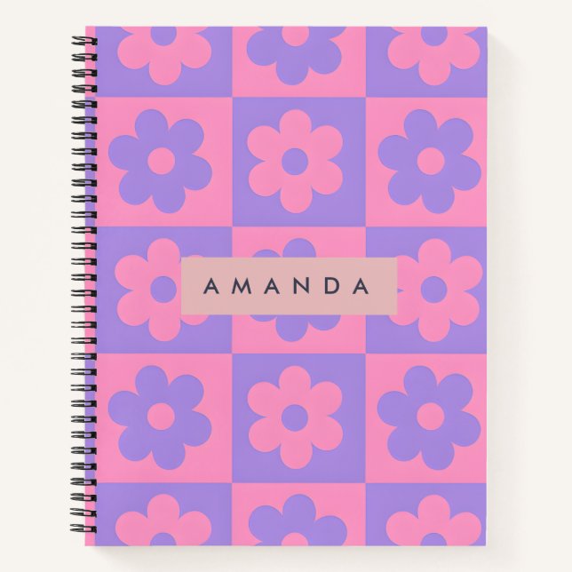 Carnet Fleur rose et violette personnalisée (Devant)