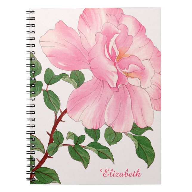 Carnet Fleur rose rose et Feuille vert Monogramme (Devant)