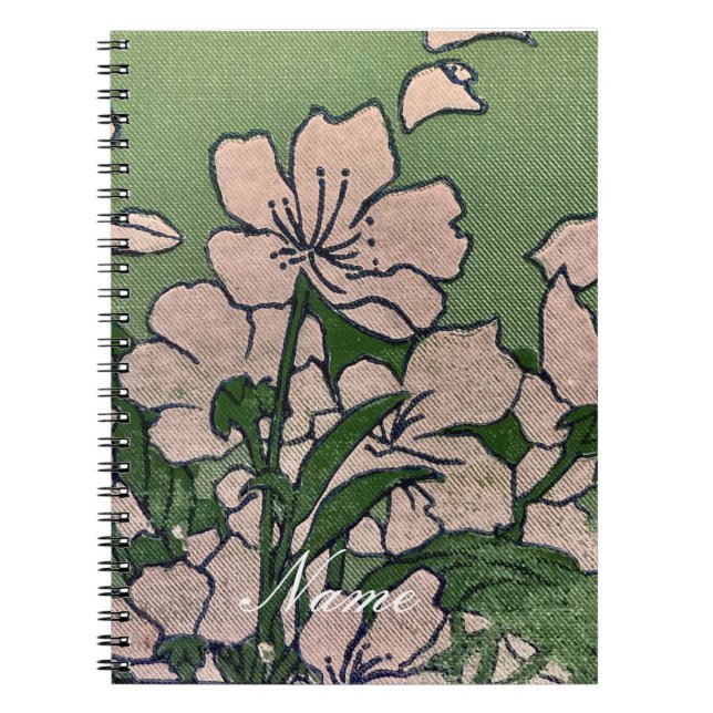 Carnet Fleur rose verte  (Devant)