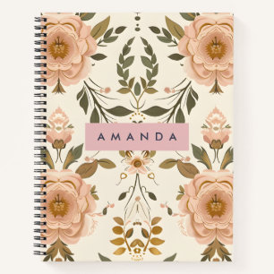 Carnet Fleur Rose Vintage Personnalisée