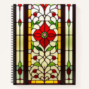Carnet Fleur rouge Élégant Art de Verre Coloré