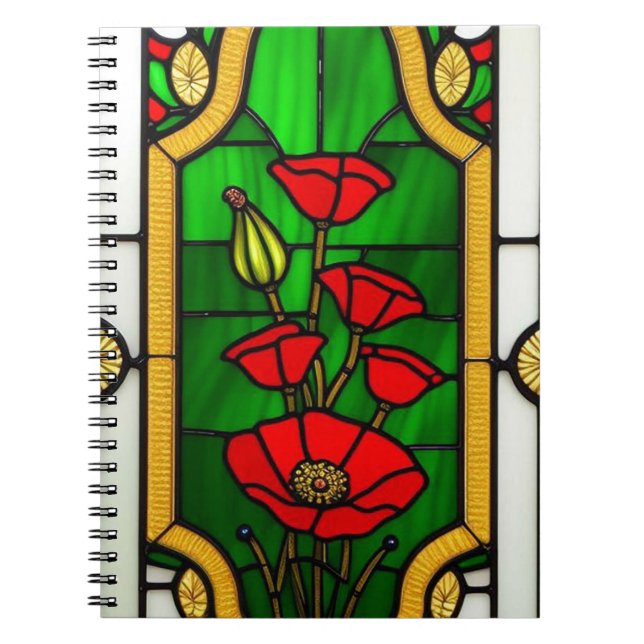 Carnet Fleur Rouge Élégant Art Verre Cathédrale (Devant)
