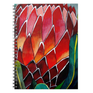 Carnet Fleur rouge Protea art original aquarelle