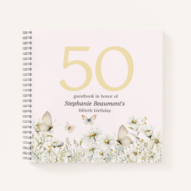 Carnet Fleur sauvage blanc de femme simple 50e anniversai (Devant)