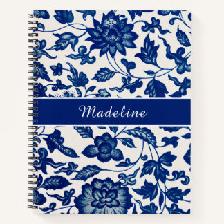 Carnet Fleur sauvage blanche bleue spirale personnalisée