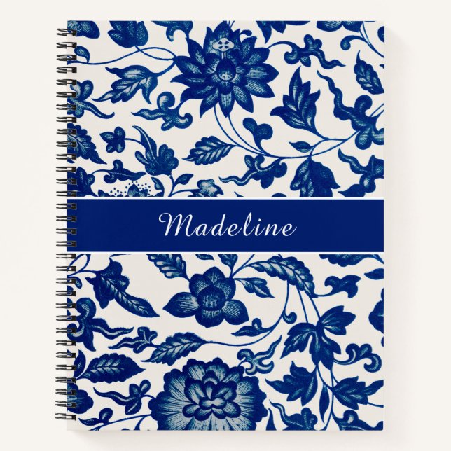 Carnet Fleur sauvage blanche bleue spirale personnalisée  (Devant)