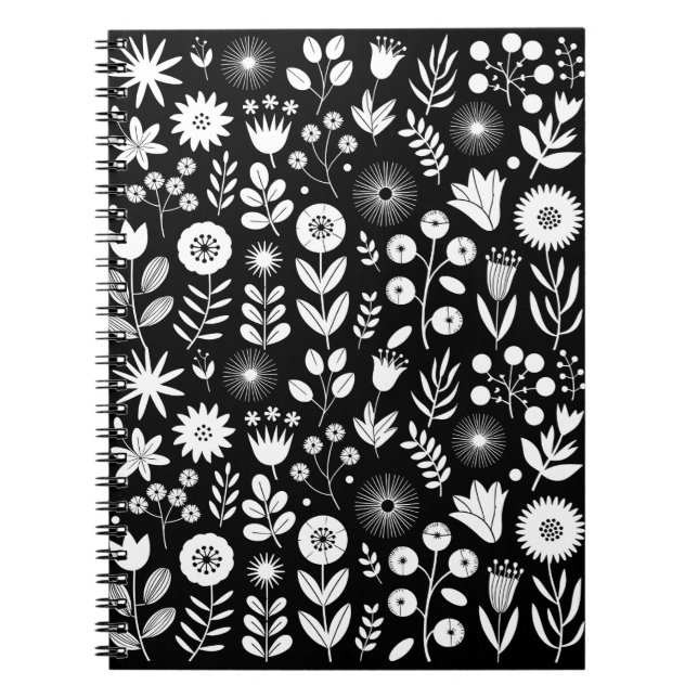 Carnet Fleur sauvage Boho noir et blanc (Devant)