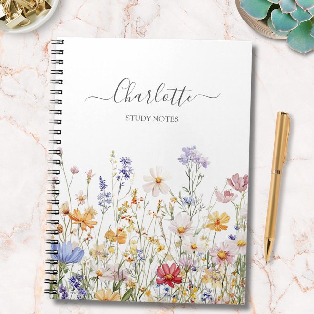 Carnet Fleur Sauvage Colorée Aquarelle Monogramme Élégant (In situ)