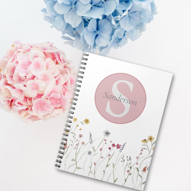 Carnet Fleur sauvage d'aquarelle monogramme (Créateur téléchargé)