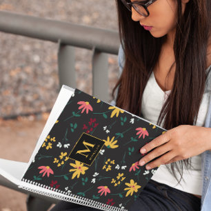 Carnet Fleur sauvage Moderne Monogramme Personnalisé Flor