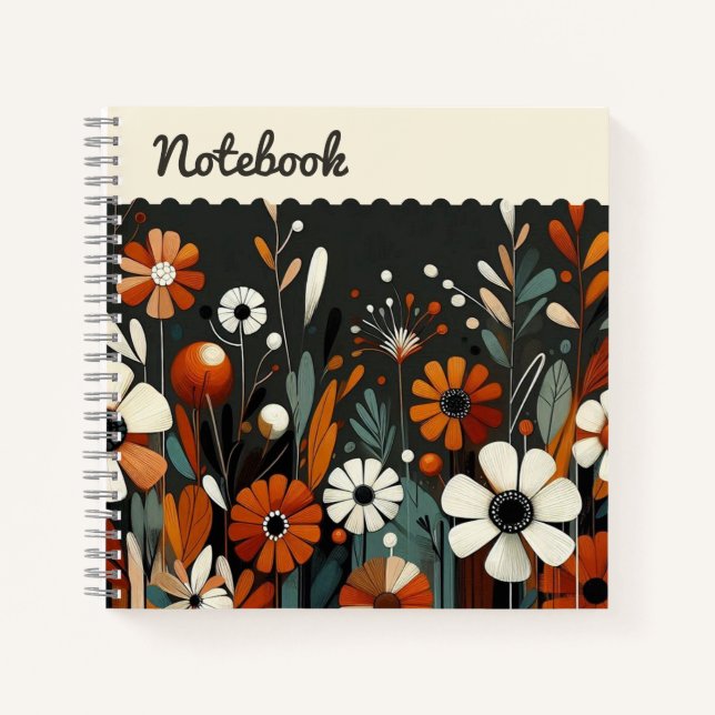 Carnet Fleur sauvage orange rustique étiquette avec des a (Devant)