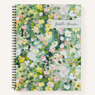 Carnet Fleur sauvage peint à la main vert personnalisé