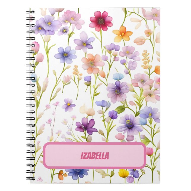 Carnet Fleur sauvage Rose Bleu Printemps Floral Design Jo (Devant)