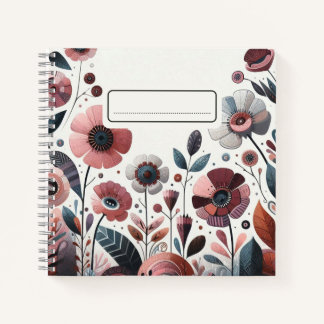 Carnet Fleur sauvage rose rustique avec accents Turquoise
